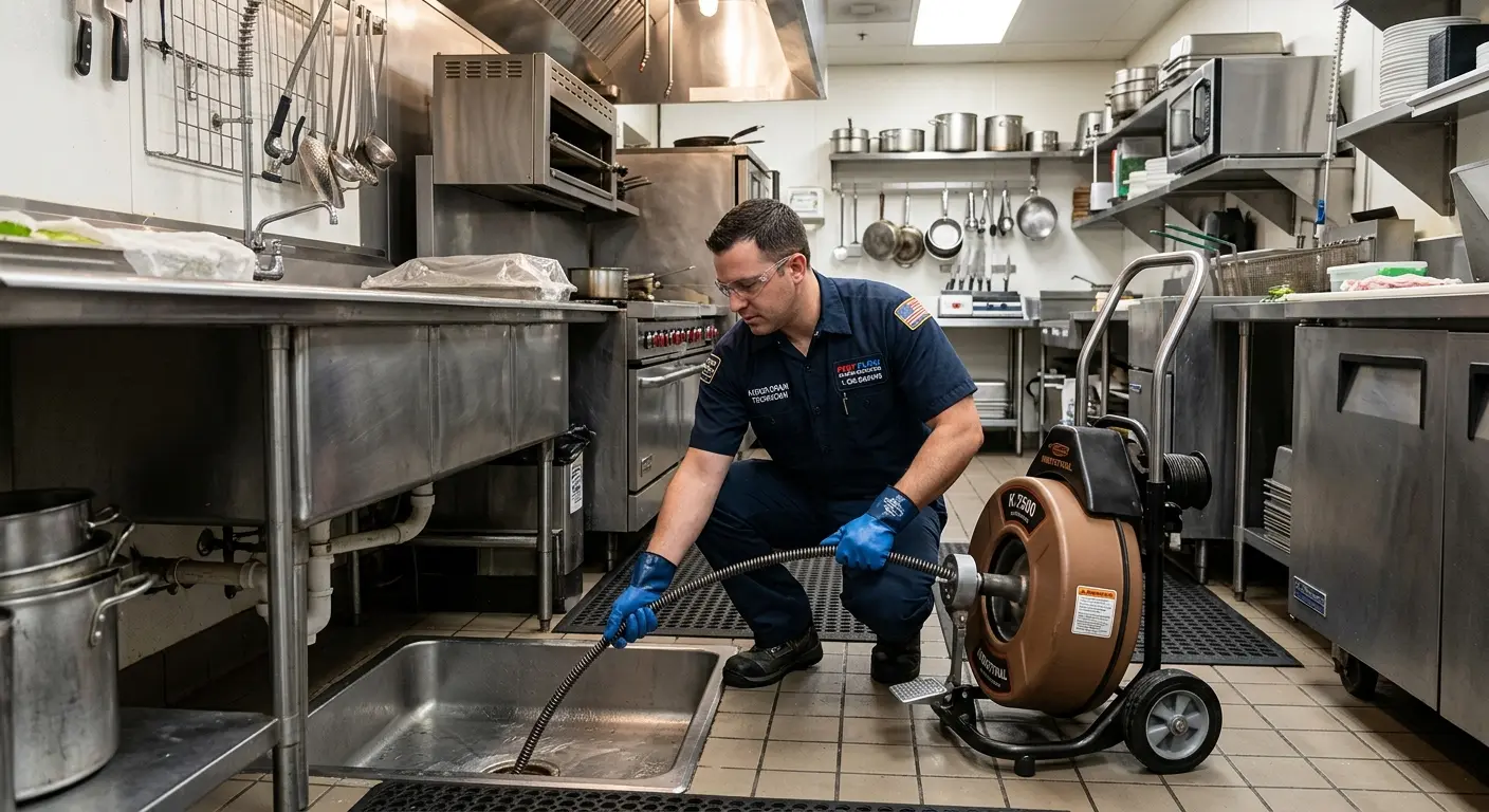 Commercial drain cleaning service in a restaurant kitchen in Mankato