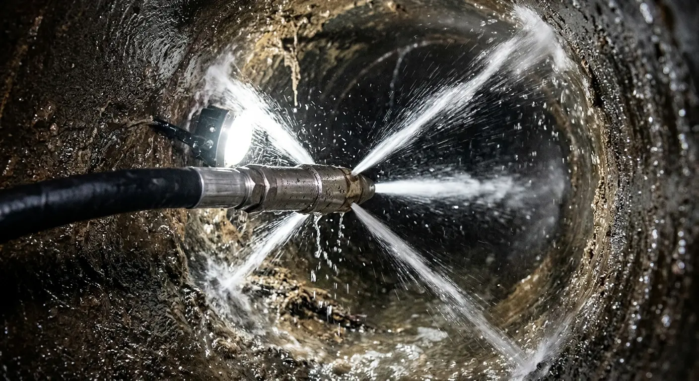 High-pressure hydro jetting nozzle cleaning sewer pipe for Sewer Cleanout in Mankato